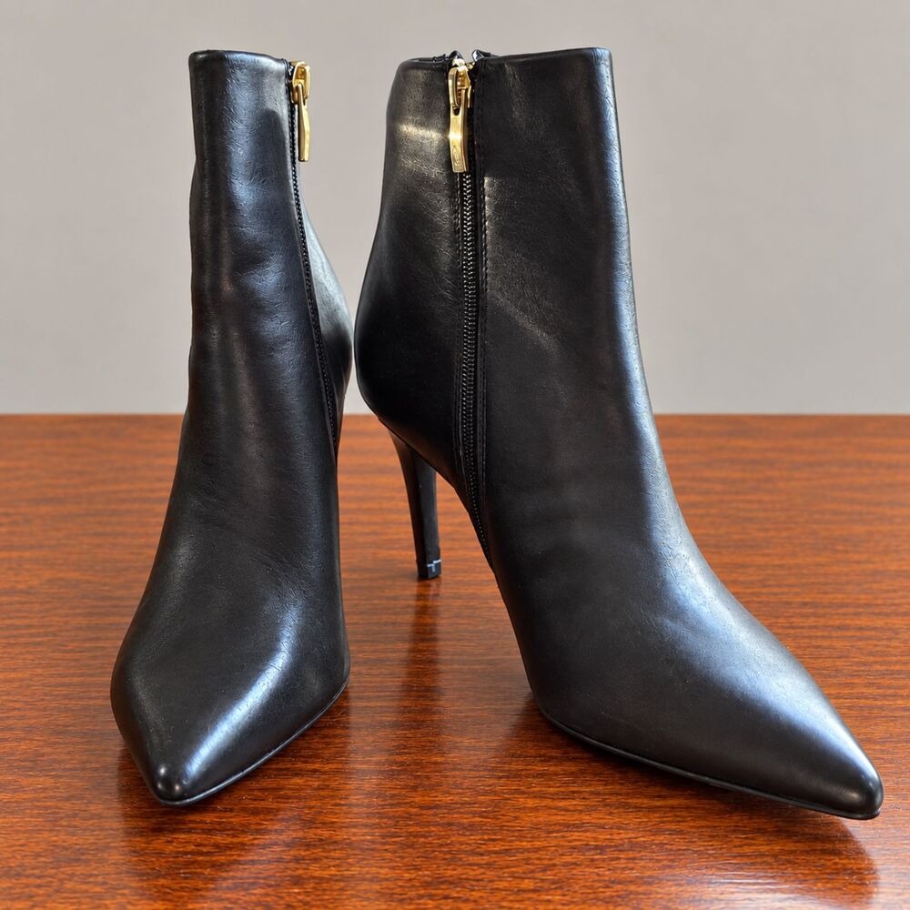 Steve Madden Leila Black Leather Pointed Stiletto Ankle Booties Size 8M